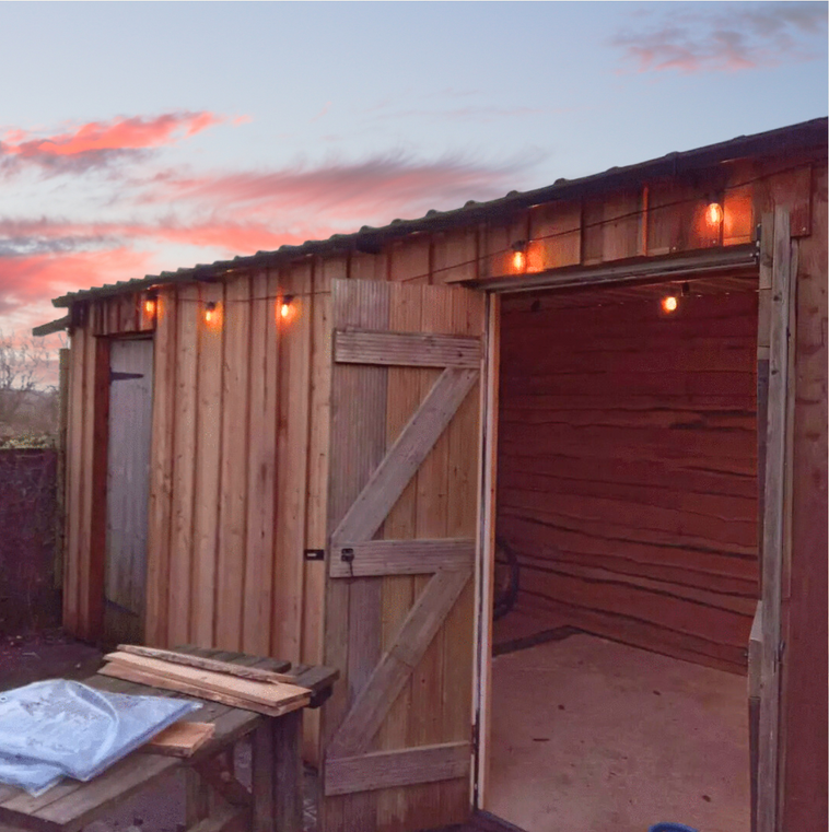 a wooden clad cabin