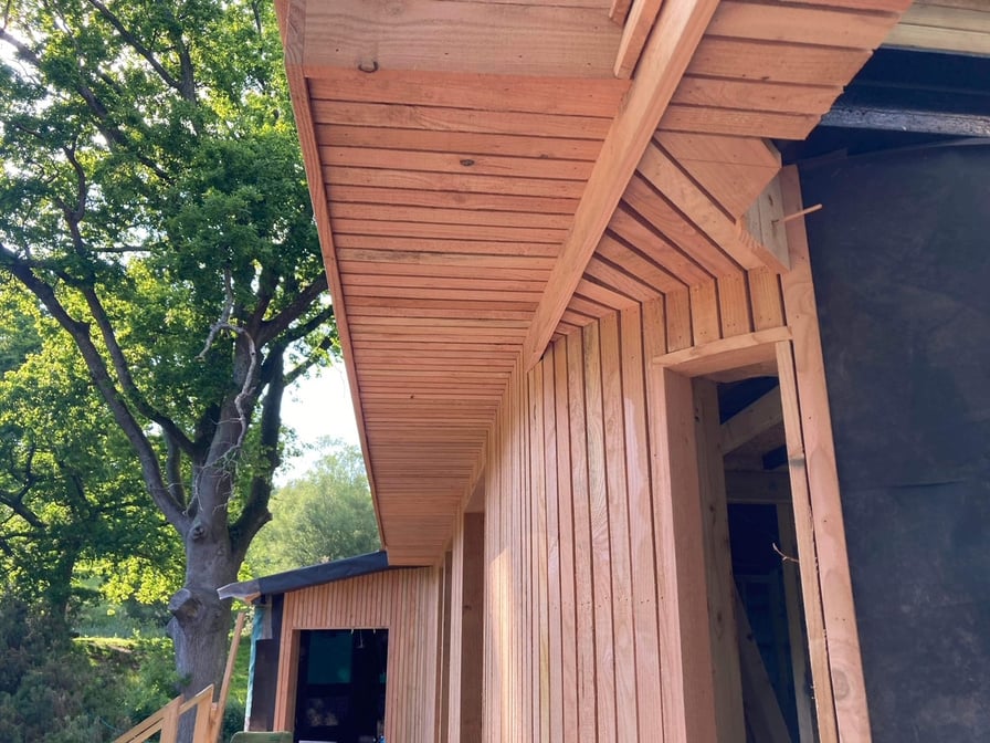 a wood clad cabin