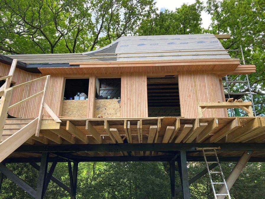 a wood clad cabin