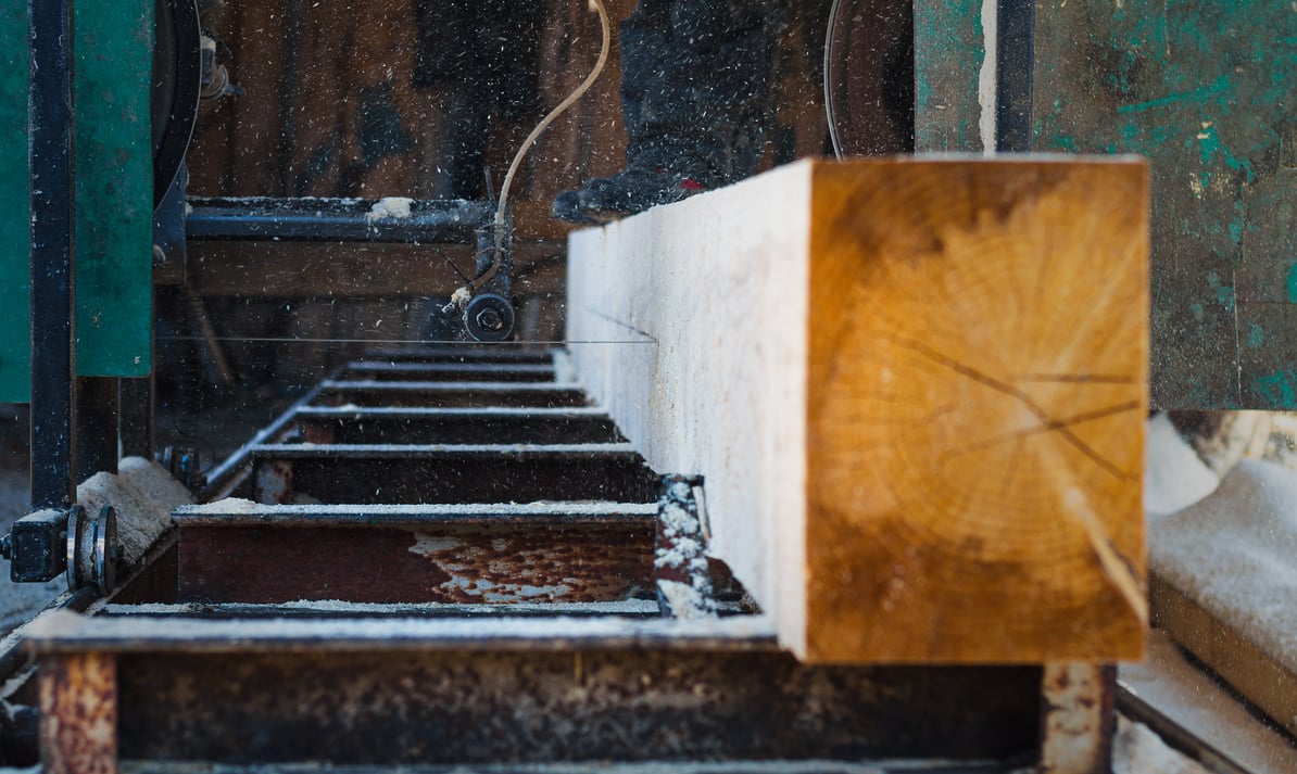 wood being cut on a sawmill