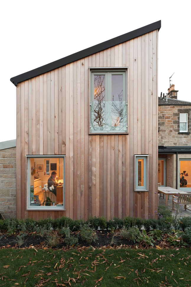 A house with vertical wood cladding
